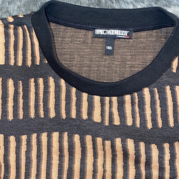 Piccadilly Tan black stripes  women’s tunic sweater top Sz Xs - Picture 8 of 13